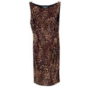 Ralph Lauren | Size 10 | Women's Animal Print Ruched Sleeveless Dress